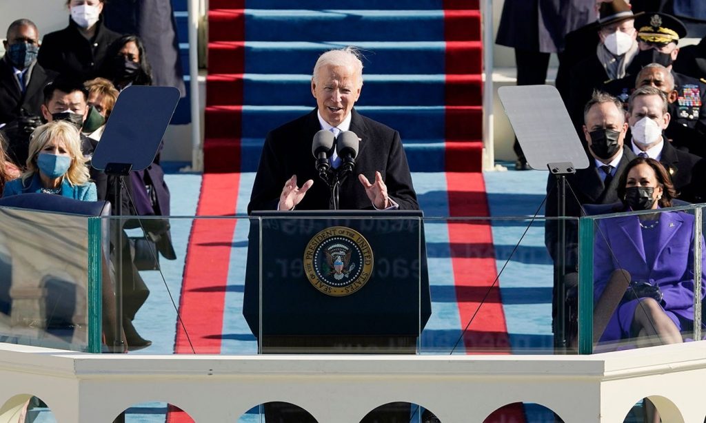 President Joe Biden delivers his inauguration speech after being sworn in as the 46th president on Jan. 20, 2021, at the U.S. Capitol in Washington, D.C. PHOTO BY PATRICK SEMANSKY / POOL / AFP / GETTY IMAGES