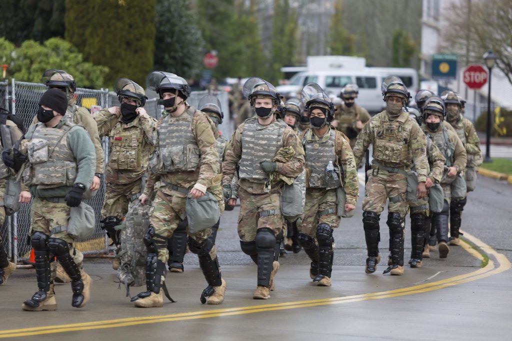 The National Guard arrives at the Capitol Building, Washington DC, on 17 January, ahead of Biden's inauguration | Paul Christian Gordon/ZUMA Wire/PA Images