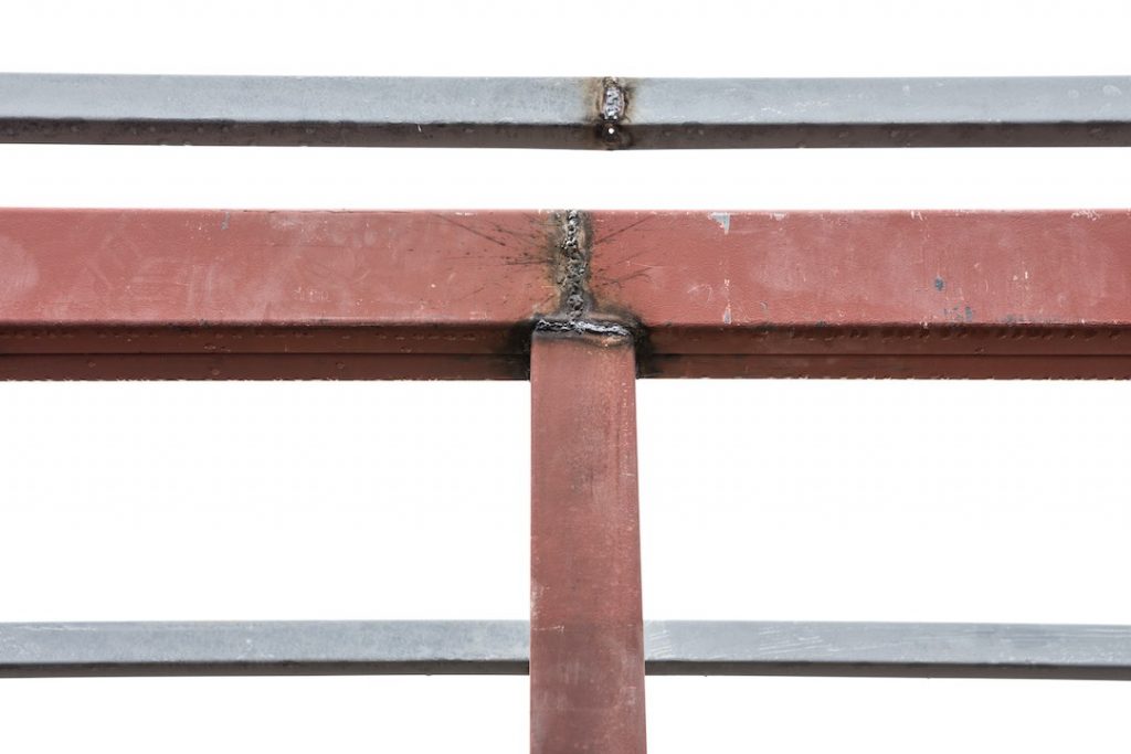 Close up Welded steel roof frame on white background