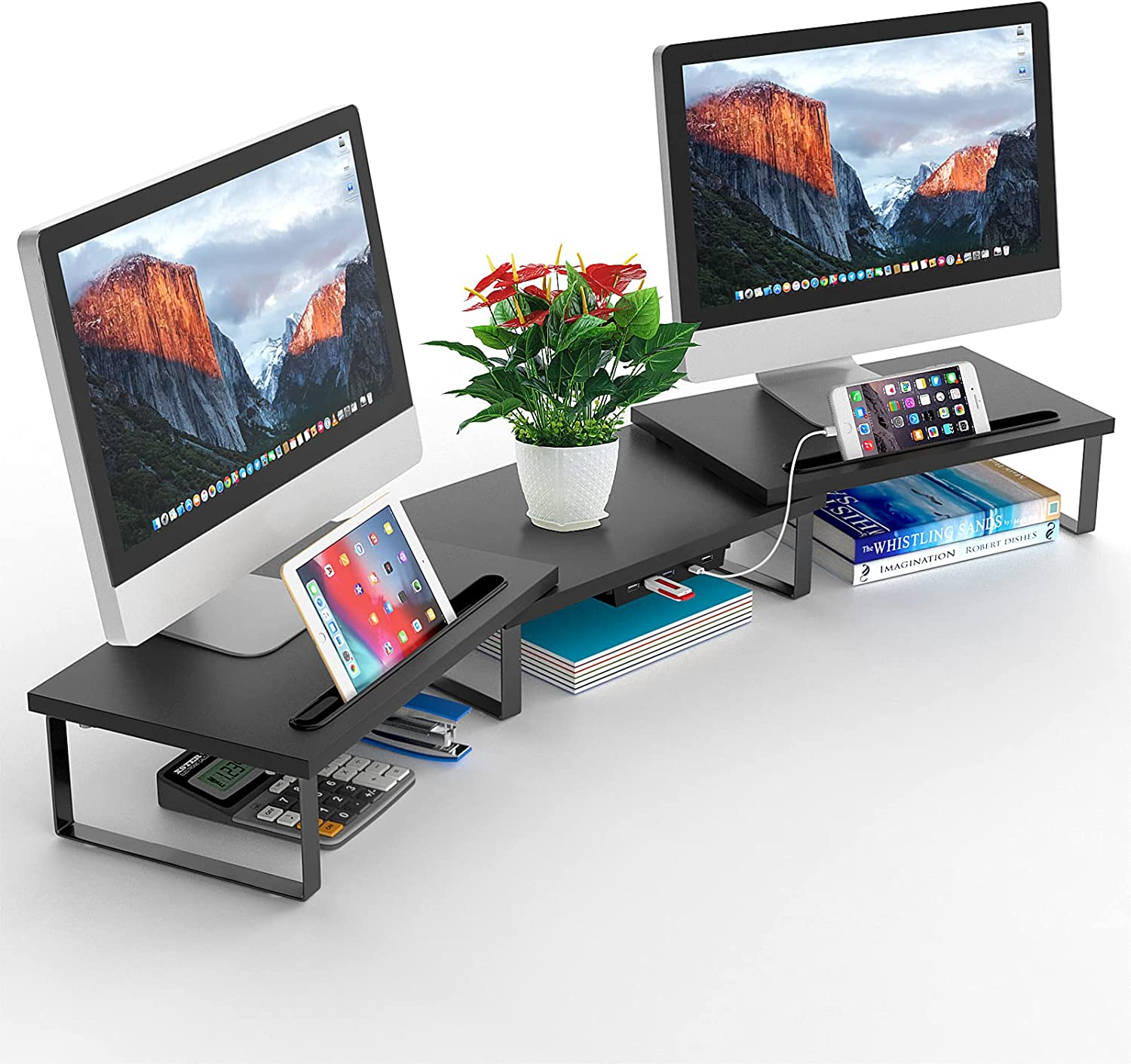 Adjustable AQQEF Computer Monitor Shelf & Cellphone Organizer