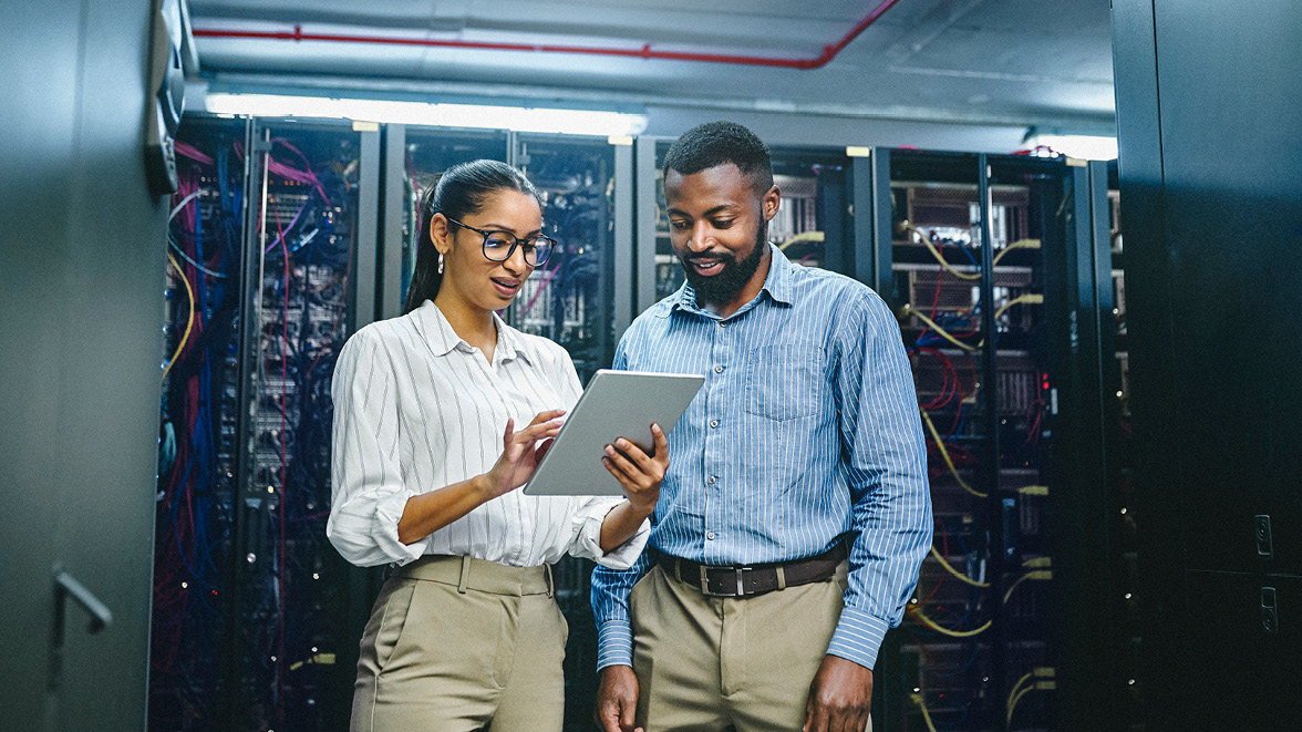 People in a server room