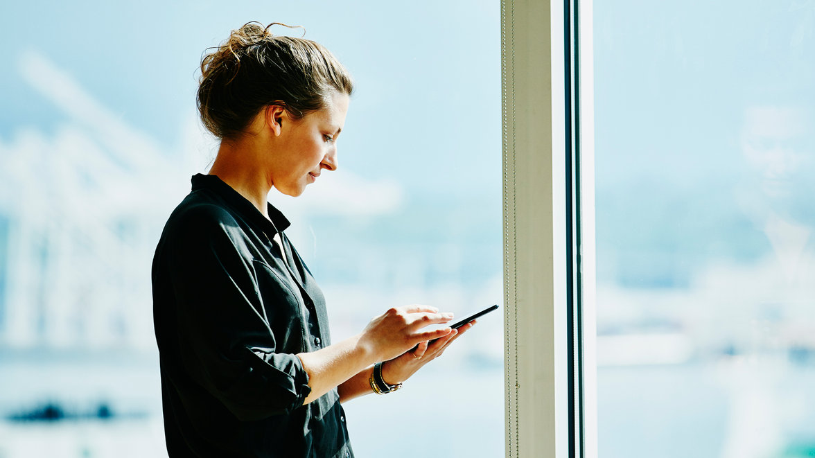 Female using a smart device